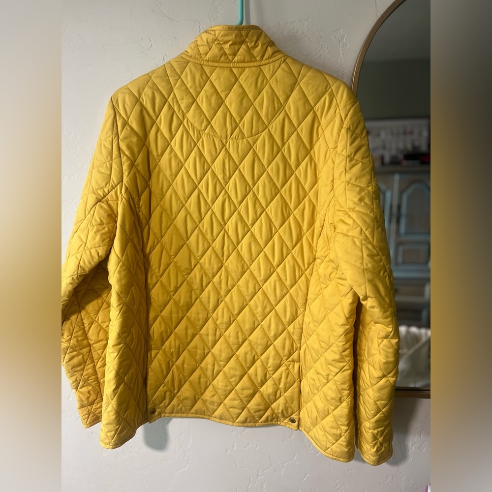 Lands End Quilted Full Zip Mock Neck Yellow Coat Jacket Pockets Size L (14-16) - Picture 5 of 11